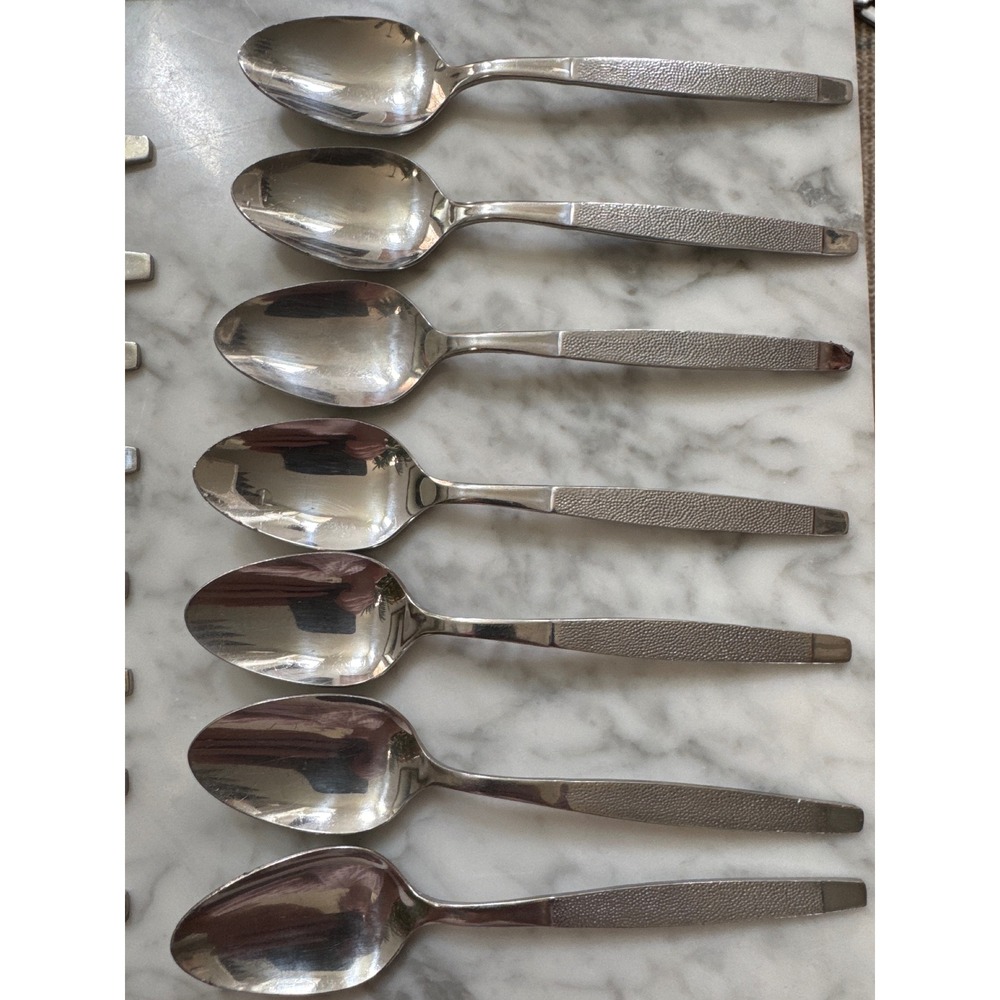 Wallace Silver Montisi Stainless Teaspoons Set of 7 Textured Glossy Taiwan